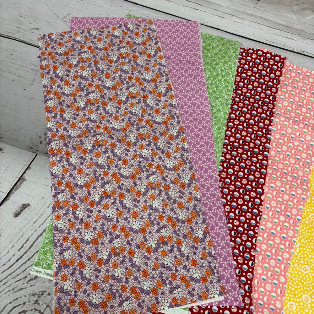 Vintage Cotton Fabric Remnants Lot Floral Polka Dot Geometric Quilt Pieces 9pc - Picture 2 of 6